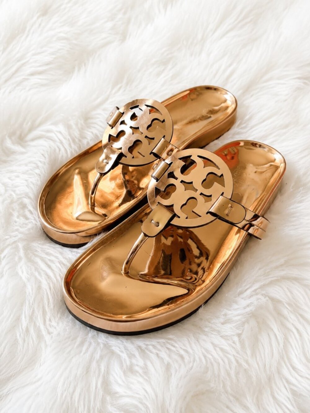 NEW IN BOX Tory Burch Miller Cloud Sandals in Metallic Rose Gold